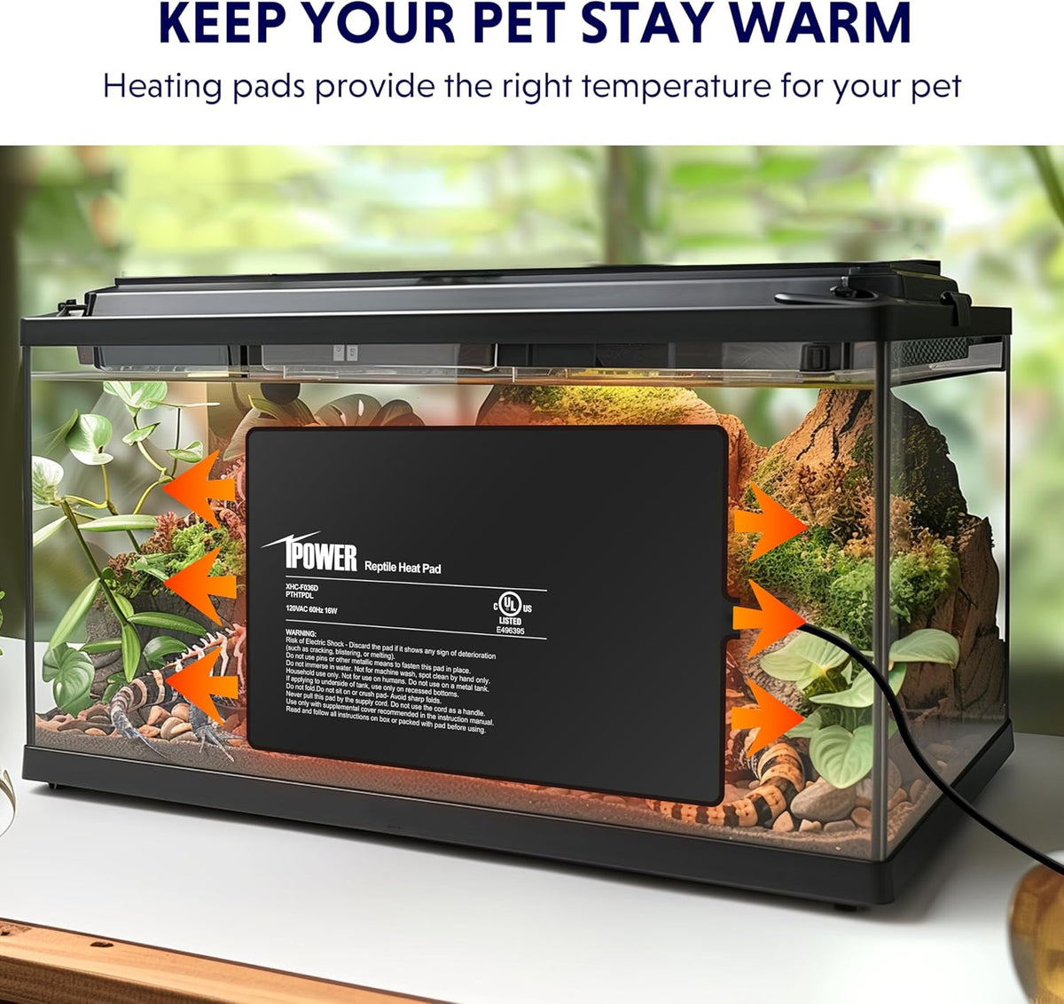 iPower 8X12 Inch Reptile Heat Pad Under Tank Heater Terrarium Warmer Heating Mat for Turtles