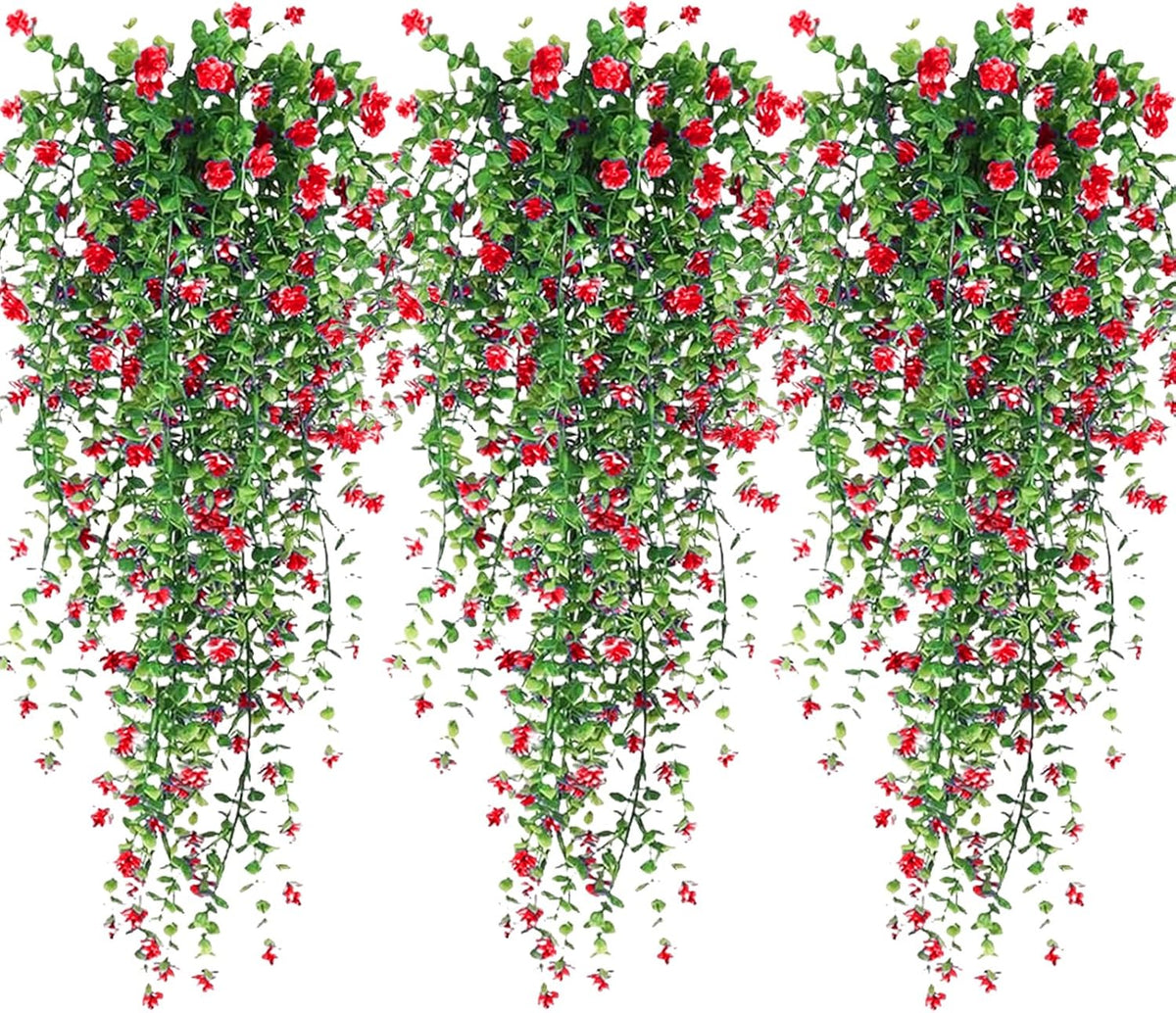 Artificial Hanging Flowers, 3 Pcs Fake Hanging Plants Artificial Vines for Outdoors, Fake Ivy Vine