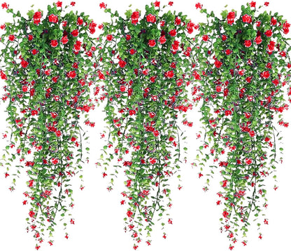 Artificial Hanging Flowers, 3 Pcs Fake Hanging Plants Artificial Vines for Outdoors, Fake Ivy Vine