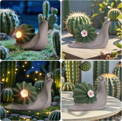 Solar Cactus Snail Statue Garden Decor Light - Outdoor Decorative LED Flower, Suitable for Patio