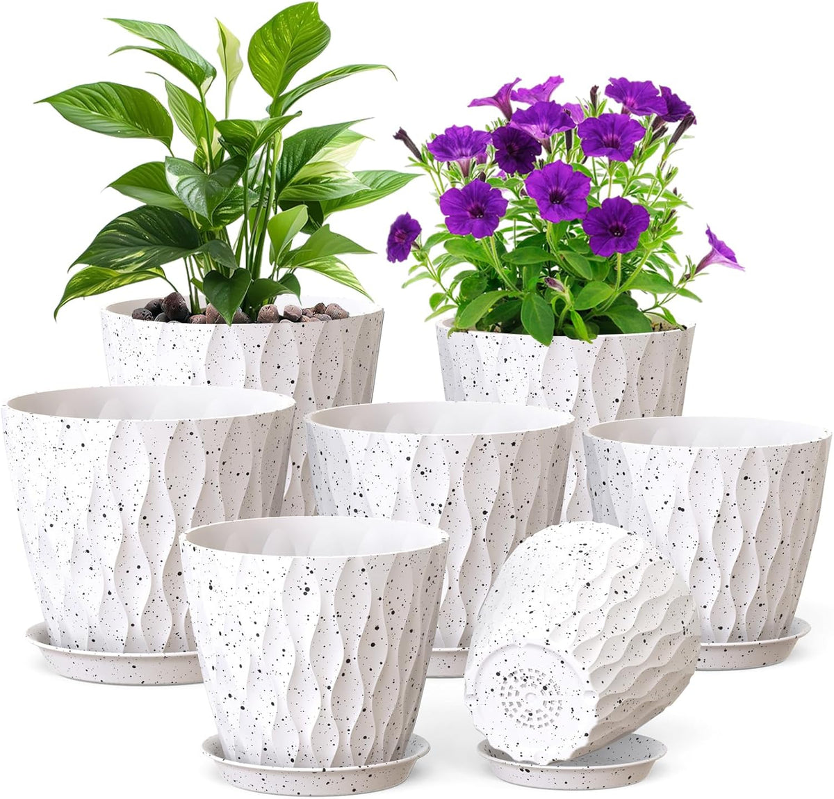 7/6.5/6/5.5/5/4.5/4 inch Plant Pots for Indoor Outdoor Plants, 7 Pack Thick Flower Pots with