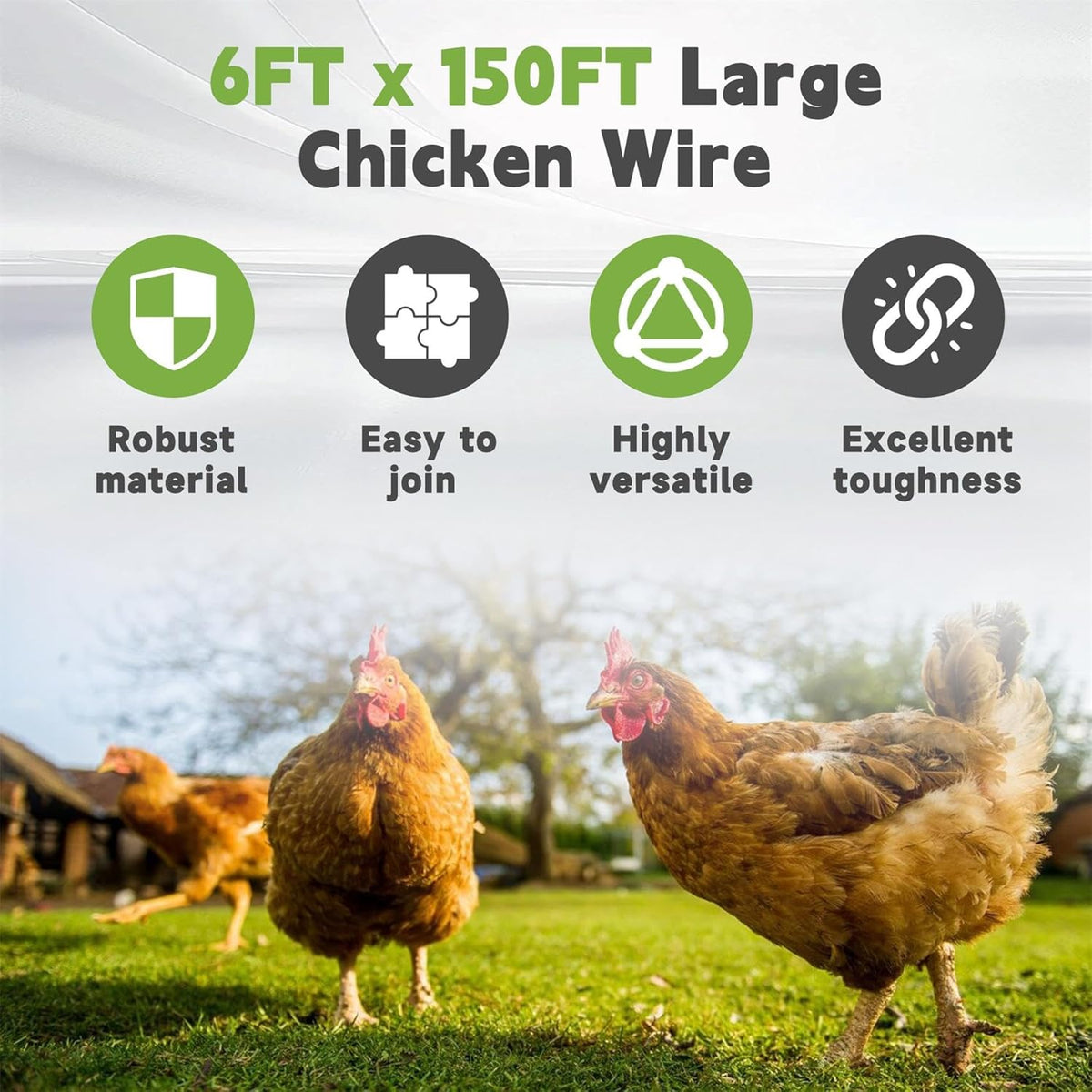 HOSTIC 6FTx150FT Chicken Wire Netting 2IN Galvanized Wire Mesh Hexagonal for Poultry Garden Fencing