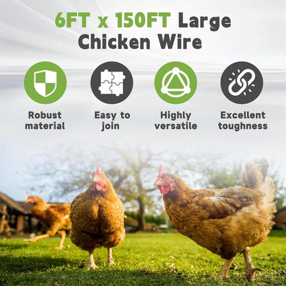 HOSTIC 6FTx150FT Chicken Wire Netting 2IN Galvanized Wire Mesh Hexagonal for Poultry Garden Fencing