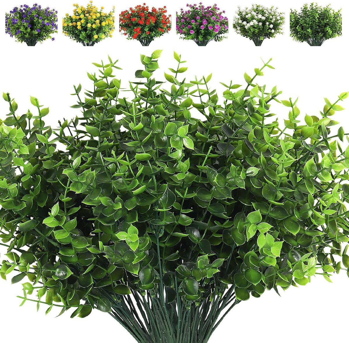 RECUTMS 8 Bundles Artificial Eucalyptus Artificial Grasses Fake Greenery Boxwood Stems Fake Plants