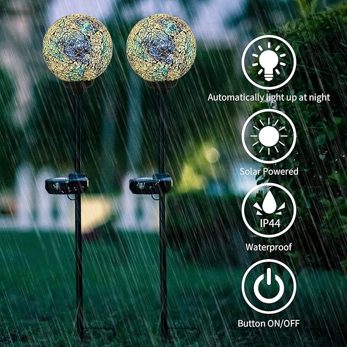 VCUTEKA Mosaic Solar Light, Solar Garden Decorative Lights Outdoor Waterproof LED Pathway Stake