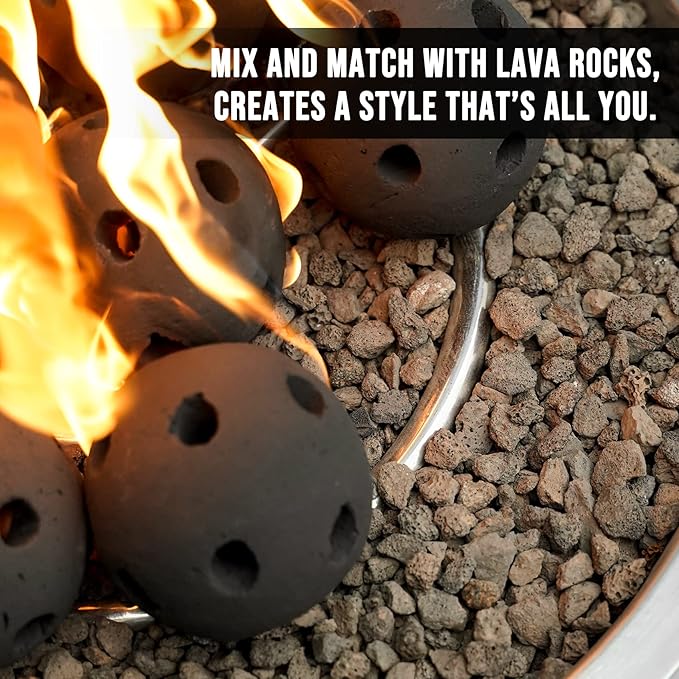 Skyflame Hollow Ceramic Balls, Set of 12 Round Fire Stones Set for Indoor and Outdoor Fire Pits or