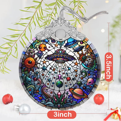 UFO Alien Stained Glass Ornament, Christmas Ornaments, Christmas Tree Decorations, UFO Alien