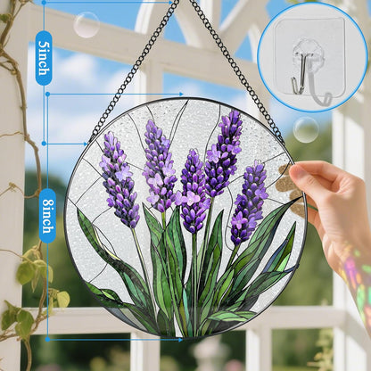 Stained Glass Window Hanging, 8 Inch Lavender Stained Glass Suncatcher, Flower Sun Catcher, Window