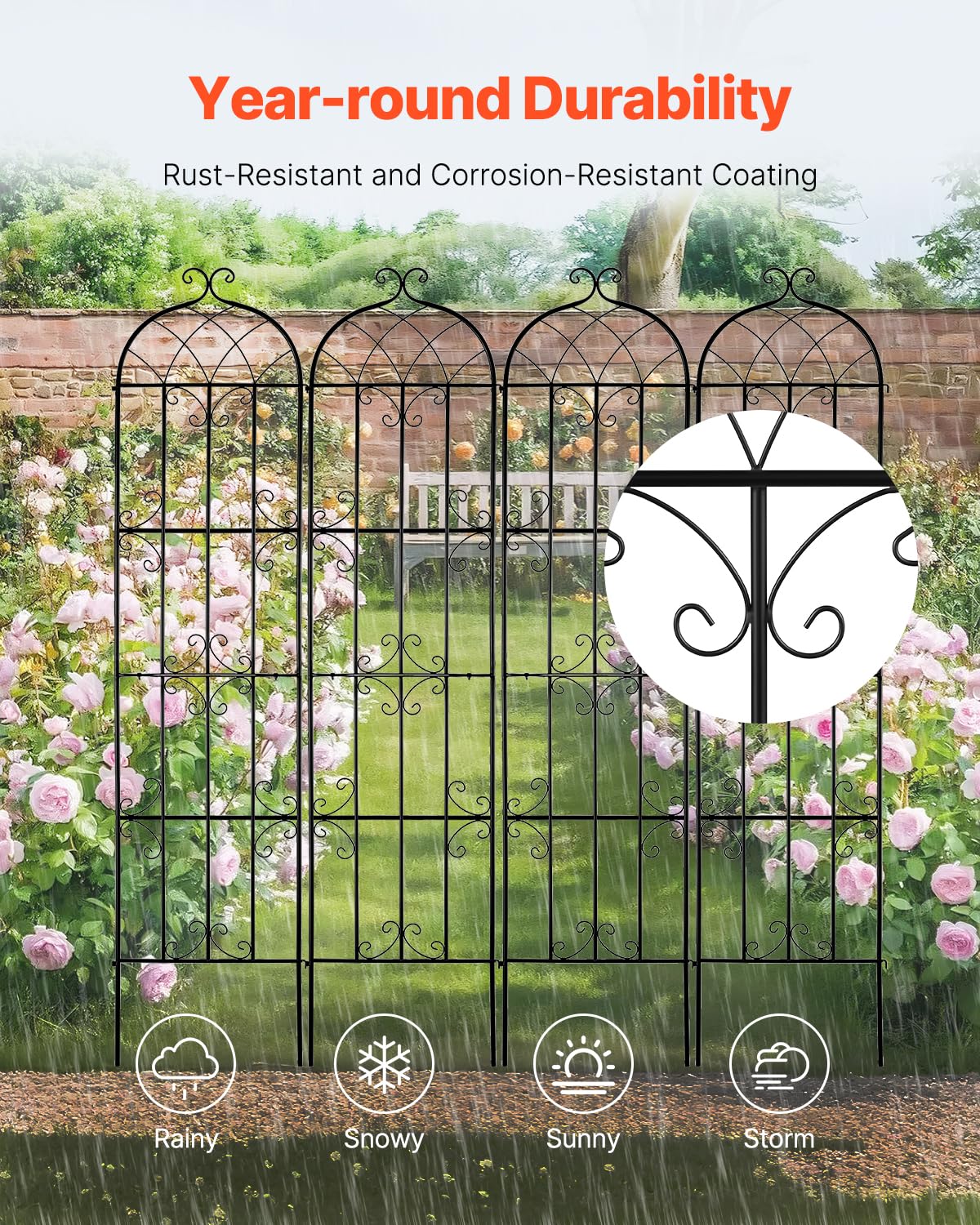 VEVOR Garden Trellis for Climbing Plants, 87 x 20 in, 4 Packs Rustproof Metal Garden Flower Rose
