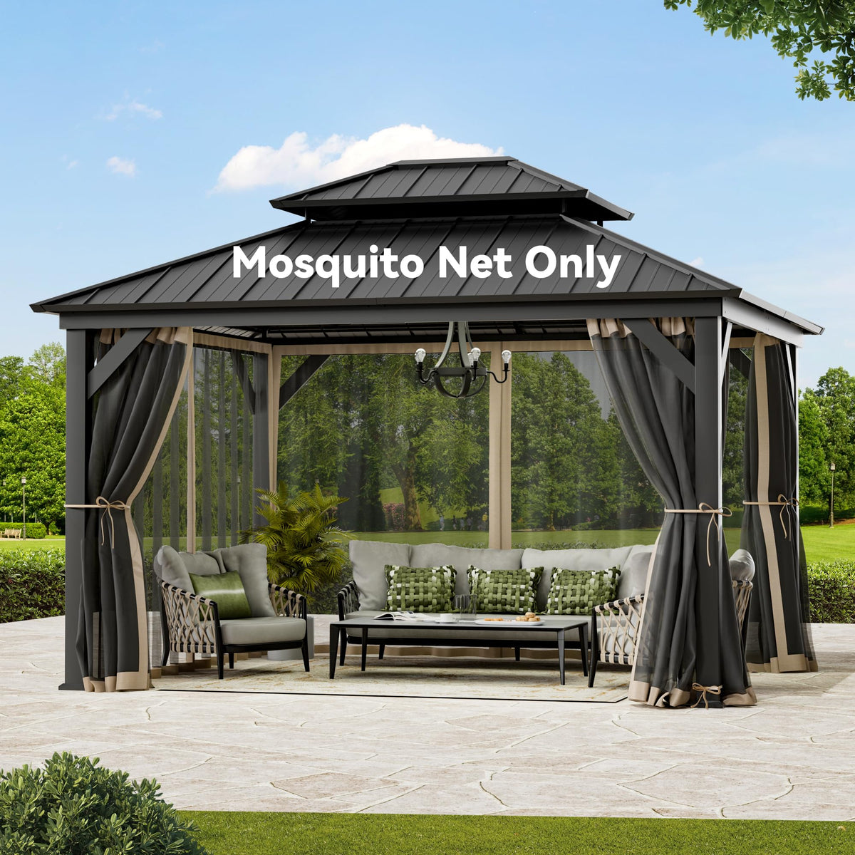 Covered Outdoor Gazebo Mosquito Netting Replacement Universal 4-Panel Sidewalls 11' x 13', Outdoor
