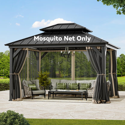 Covered Outdoor Gazebo Mosquito Netting Replacement Universal 4-Panel Sidewalls 11' x 13', Outdoor