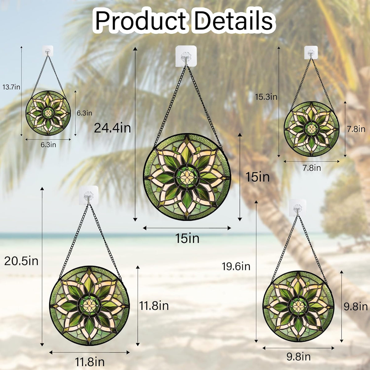 Stained Glass Window Hanging - White Green Boho Flower Suncatcher for Doors Window Home Sun