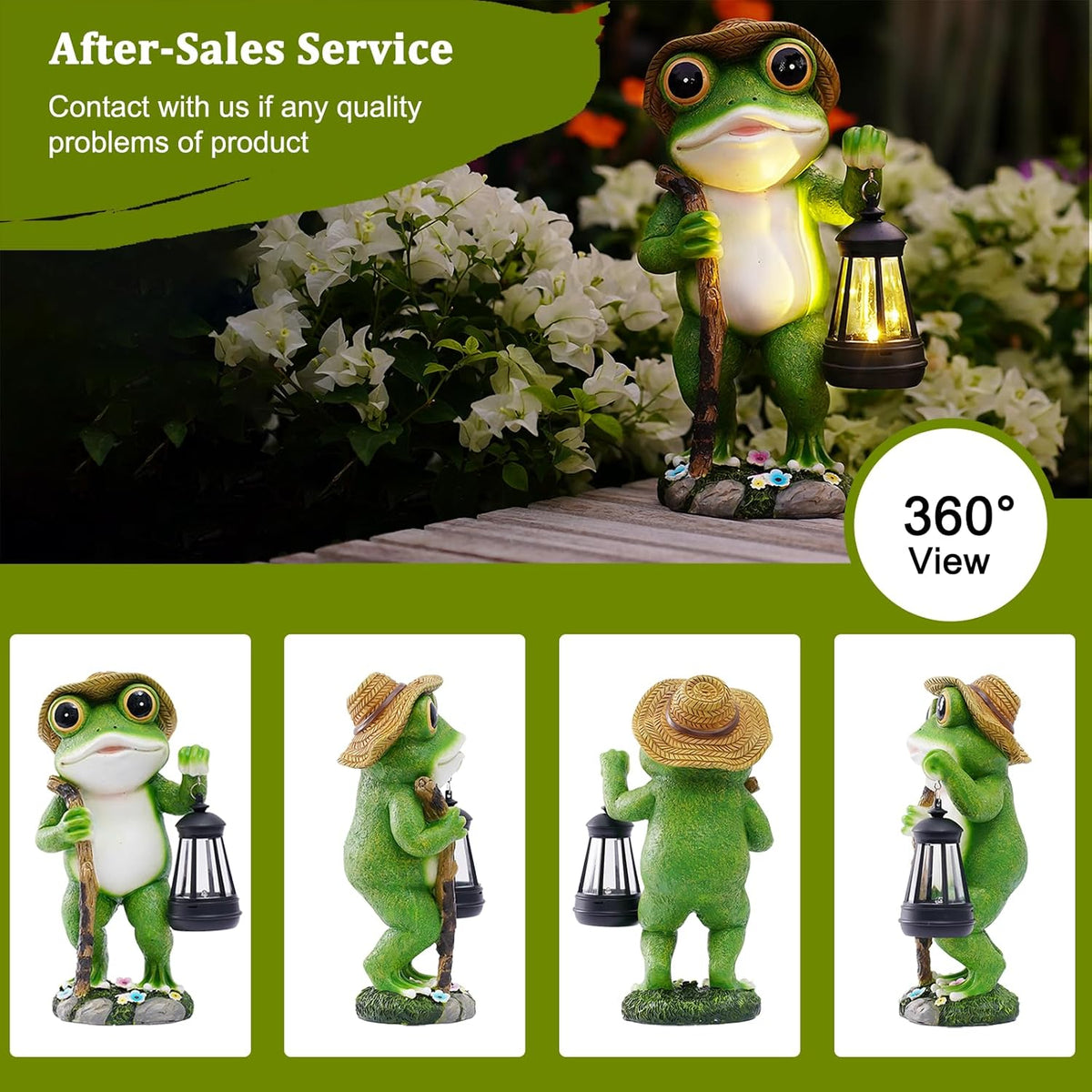 Solar Frog Garden Decor with Lantern Outdoor Statue for Patio Pathway Frog Figurine for Yard
