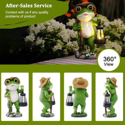 Solar Frog Garden Decor with Lantern Outdoor Statue for Patio Pathway Frog Figurine for Yard