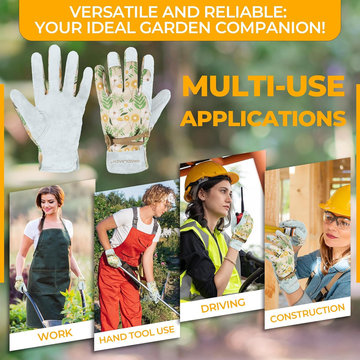 HANDLANDY Gardening Gloves for Women, Breathable Ladies Leather Garden Yard Gloves Best Gift for