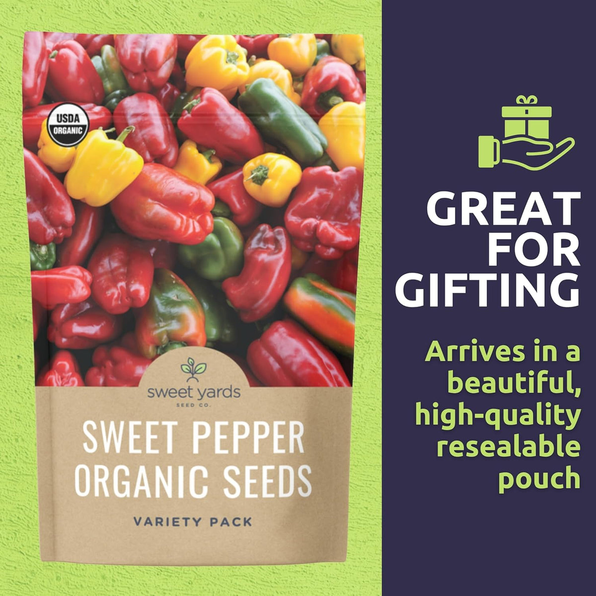 Organic Sweet Pepper Seeds Variety Pack - 6 Individual Packs - 2025 Season - Red, Orange, Yellow