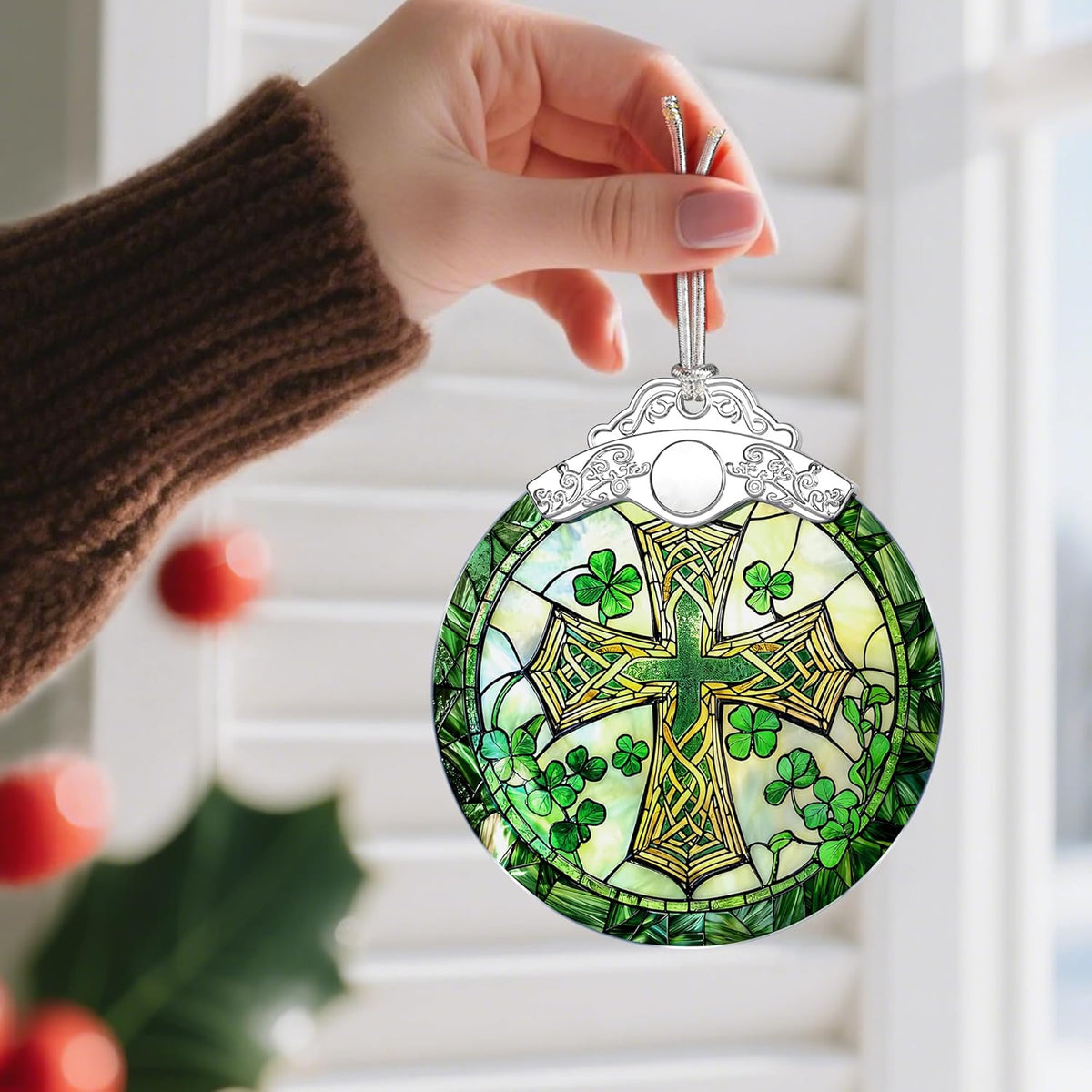 Stained Glass Cross Ornament, Christmas Ornaments, Christmas Decorations for Tree, Holiday