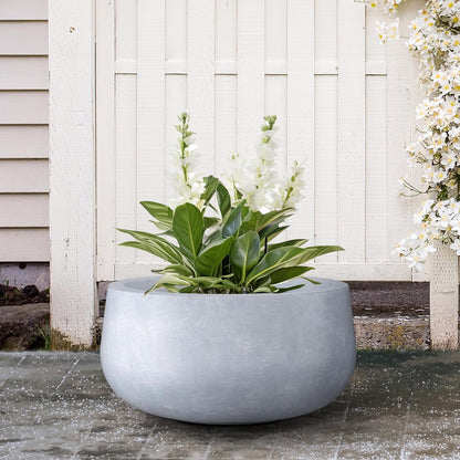 Kante 15.7" Dia Round Concrete Planter, Outdoor Indoor Garden Plant Pots with Drainage Hole and