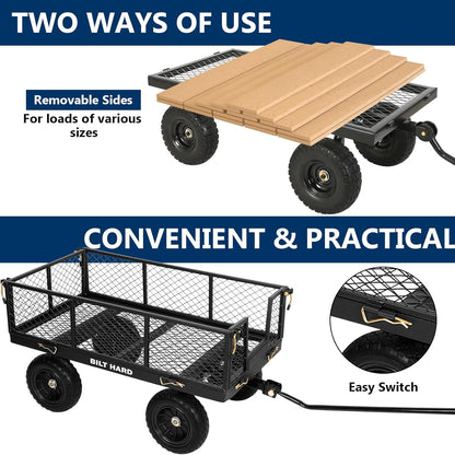 BILT HARD 10" Flat Free Tires Heavy Duty Garden Cart with 180° Rotating Handle and Removable Sides