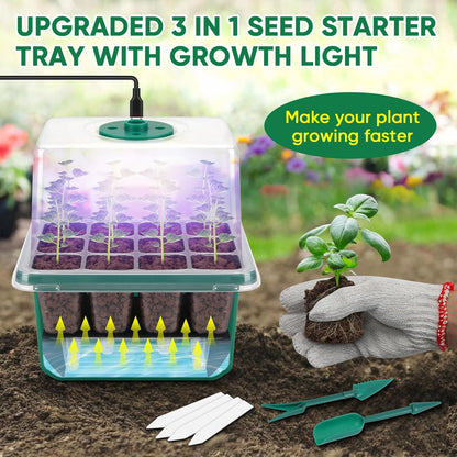 BlumWay Self-Watering Seed Starter Tray Kit with Grow Light and Humidity Dome,3 Color Growing