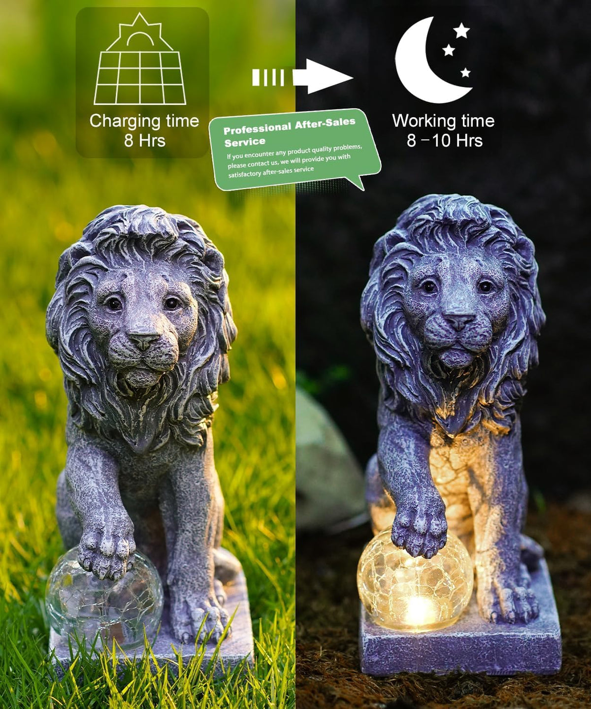 Lion Statue for Garden Decor: Outdoor Figurines Sculpture with Ball for Lawn Patio Yard Balcony