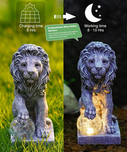 Lion Statue for Garden Decor: Outdoor Figurines Sculpture with Ball for Lawn Patio Yard Balcony