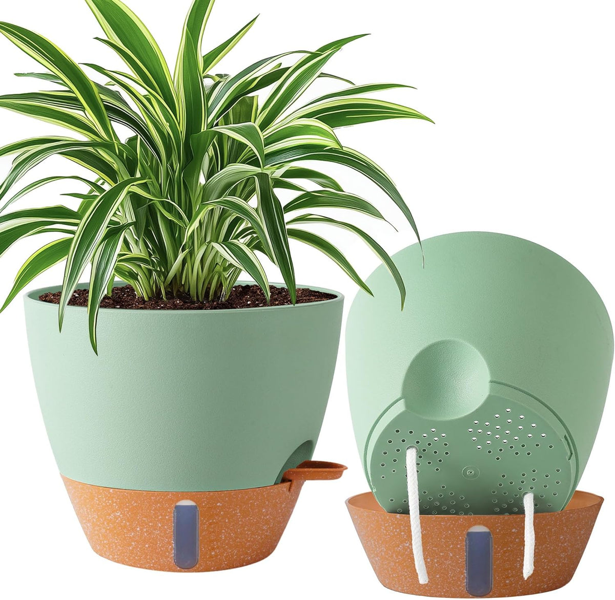2 Pack 10 inch Plant Pots, Plastic Self Watering Planters with Drainage Holes, Deep Reservoir
