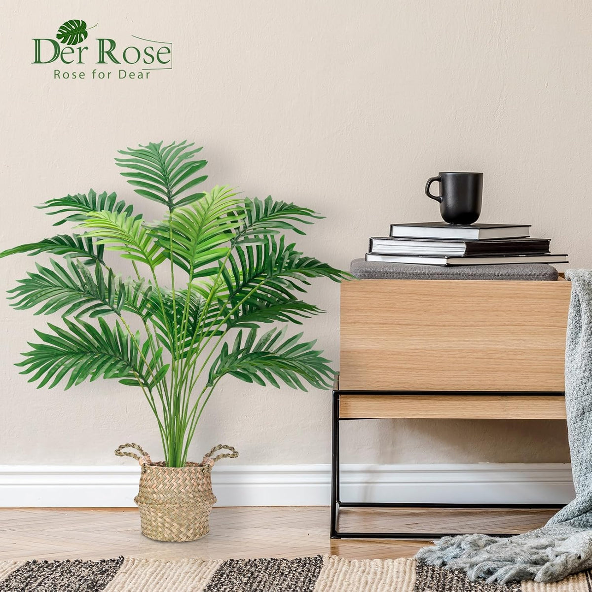 Der Rose Fake Palm Tree 28Inch Faux Plant Potted Tall Fake Plant with Hand-Woven Baskets Artificial