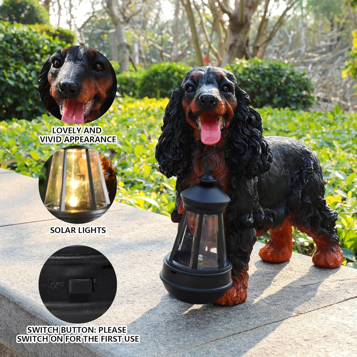 Garden Dog Statues Outdoor Decor, Solar Lights Outdoor Cocker Spaniel Figurine Garden Decorations