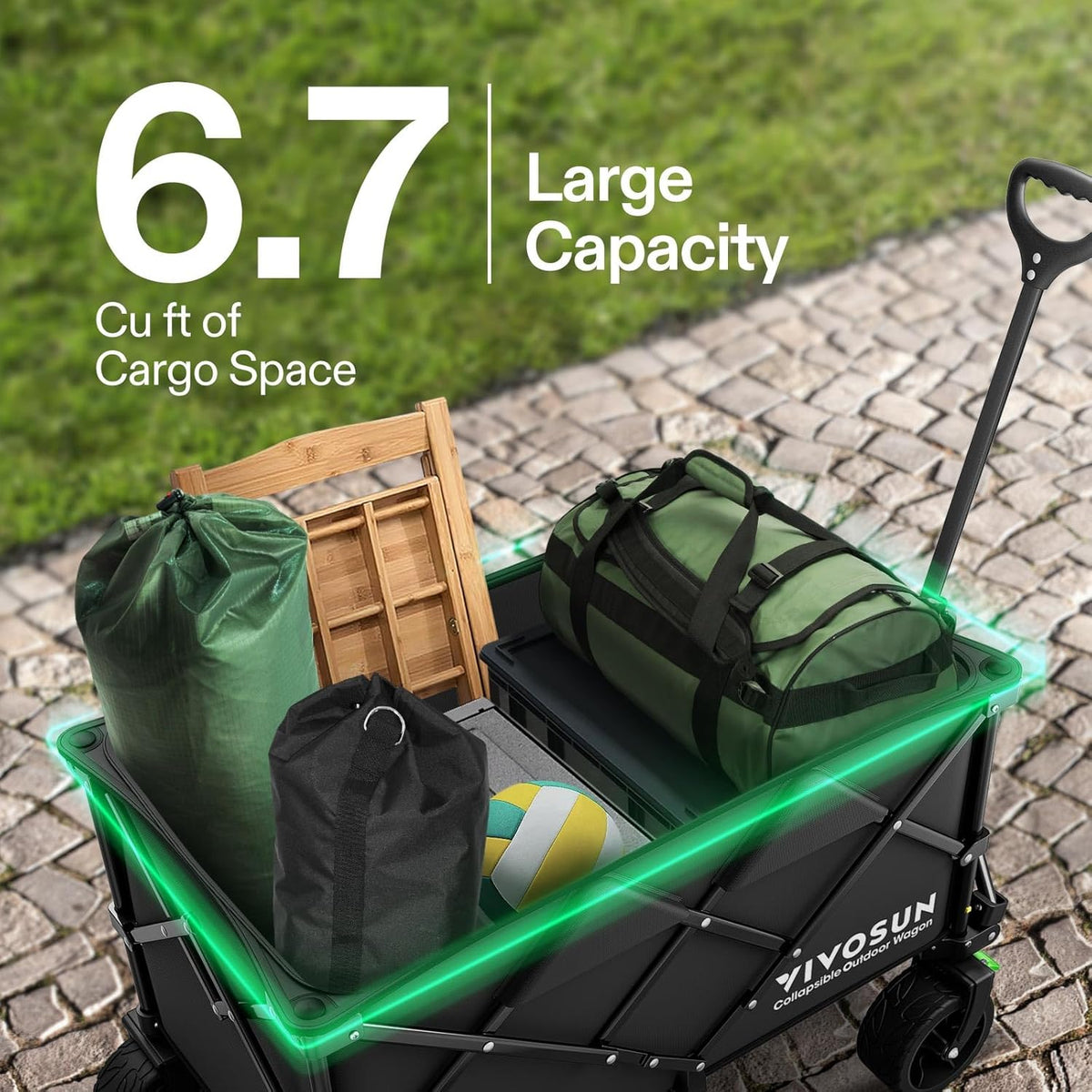 VIVOSUN Collapsible Folding Wagon, Outdoor Utility with Silent All-Terrain Wide Wheels, Adjustable