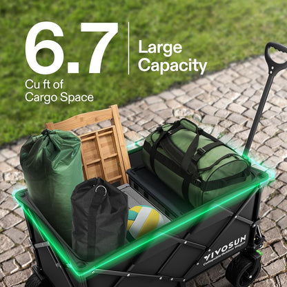 VIVOSUN Collapsible Folding Wagon, Outdoor Utility with Silent All-Terrain Wide Wheels, Adjustable