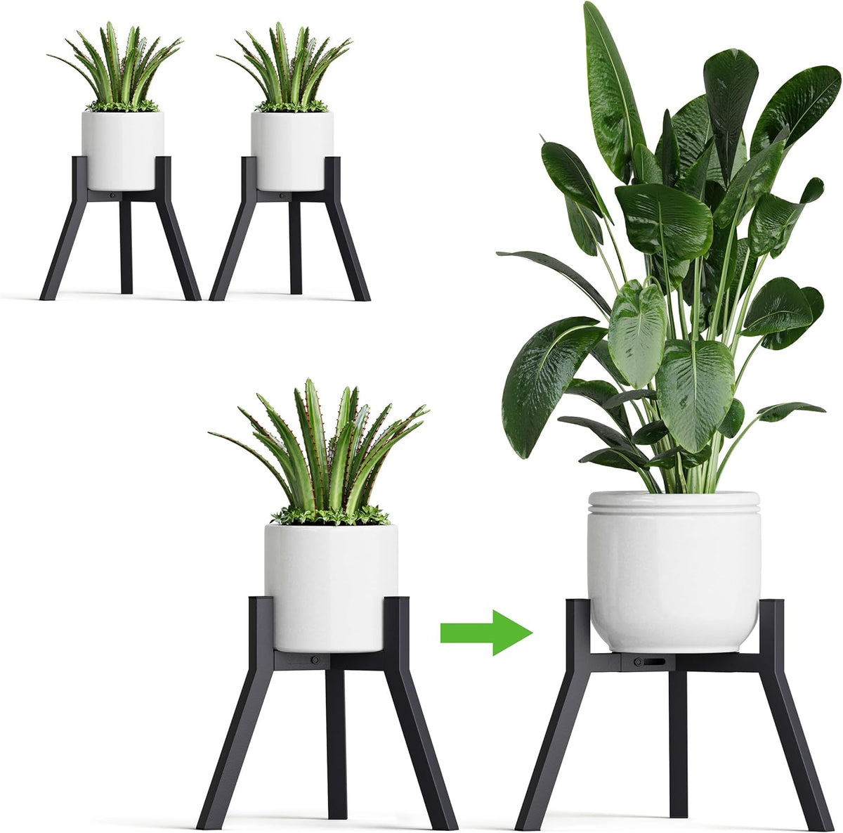 Adjustable Plant Stands Set of 2, Metal Modern Small Plant Holder, Heavy Duty Stable Flower Holder