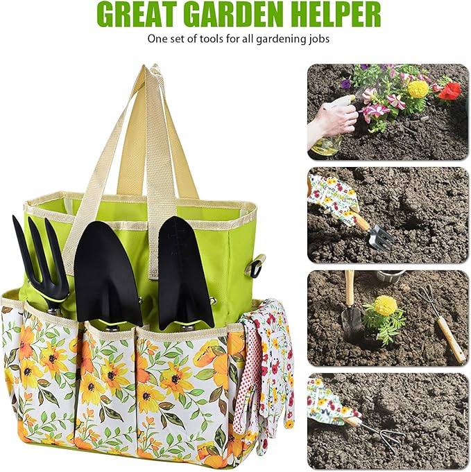 Gardening Tools Set Set for Women, 10 Pieces Heavy Duty Gardening Hand Tools with Storage Handbag