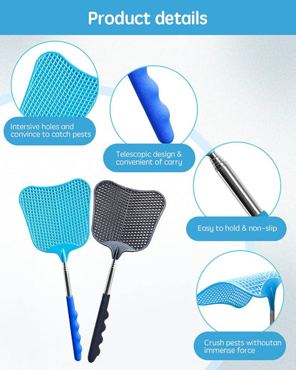 Fly Swatter Heavy Duty Set, with Durable Telescopic Stainless Steel Extendable Handles, for Home