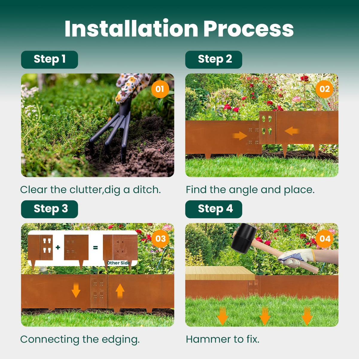 Corten Steel Edging Steel Landscaping Edging 40 Inch Strips 12 Inch Depth Garden Landscape Edging