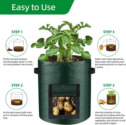 10 Gallon 8-Pack Grow Bags, Durable PE Fabric Pots with Flap and Handles, Green Planter Bags for