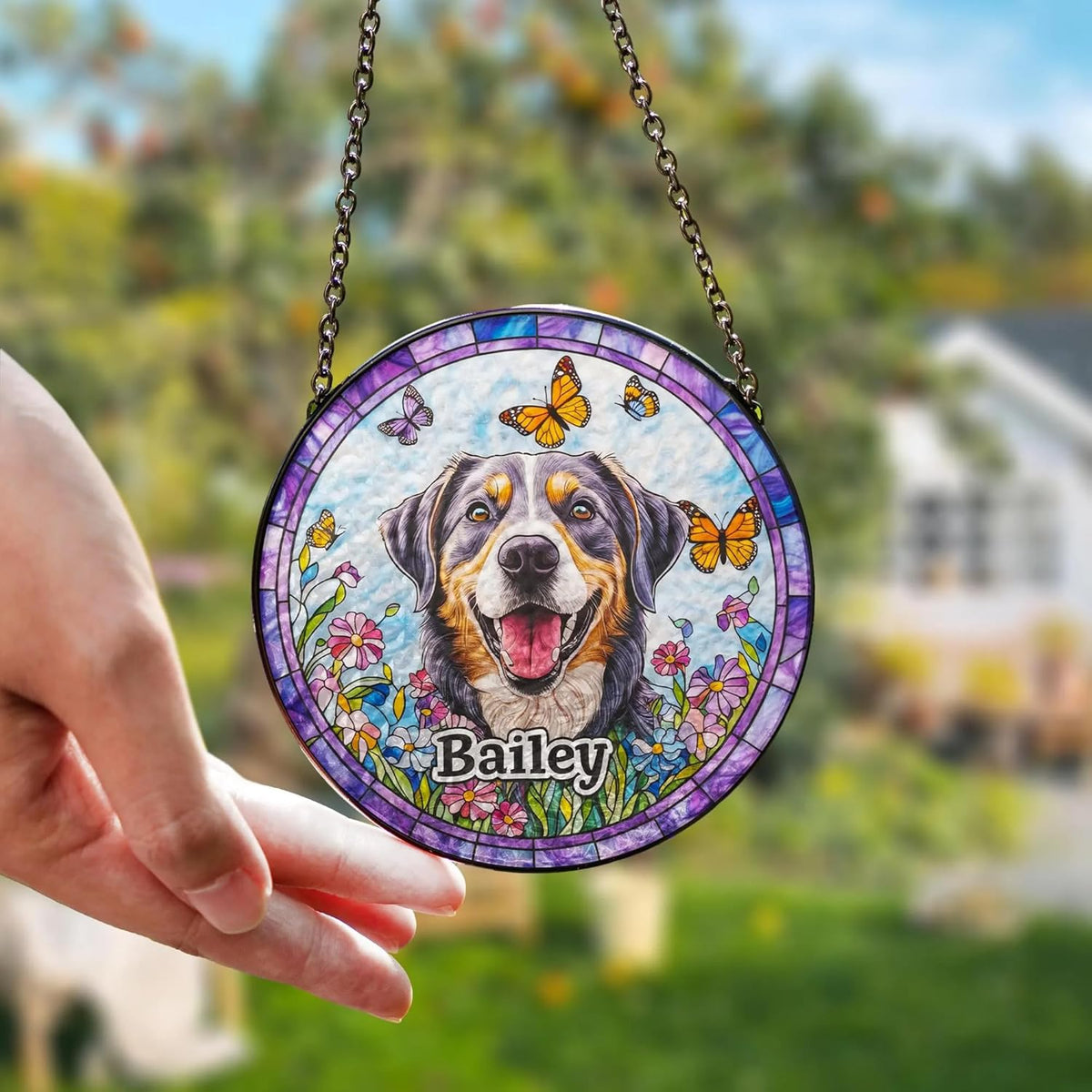 Custom Dog Portrait Suncatcher, Personalized Pet Memorial Window Hanging, Stained Glass Style Pet
