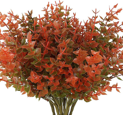 RECUTMS 8 Bundles Artificial Fall Flowers No Fade Faux Autumn Plants, Fake Indoor Outdoor Greenery