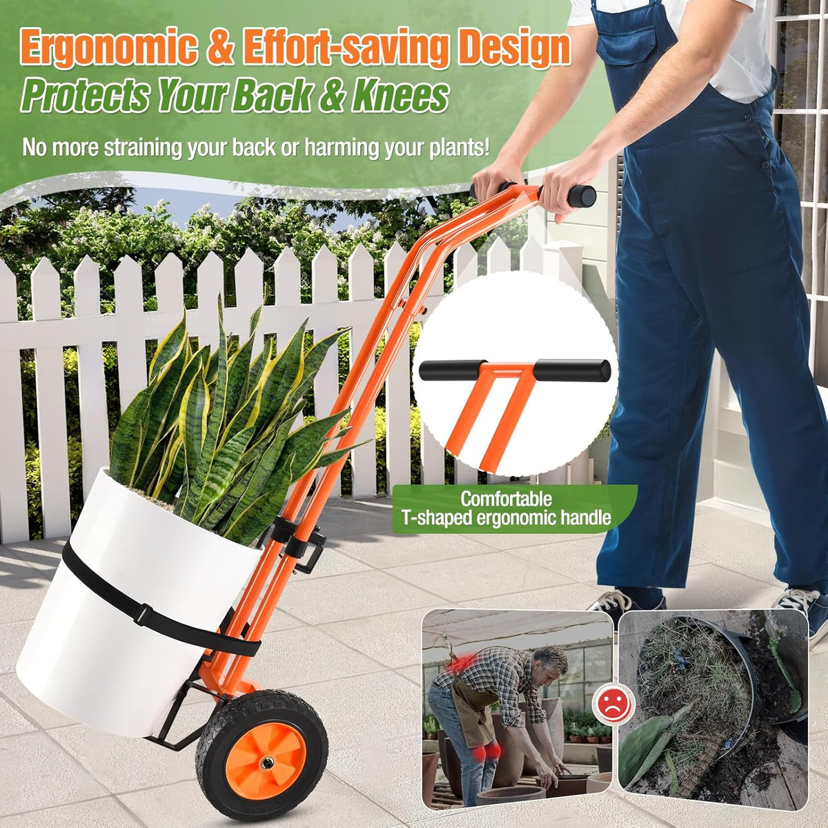Plant Caddy with Wheels, Heavy Duty Plant Dolly Cart with Adjustable Grabbing Arm and Suction Cups