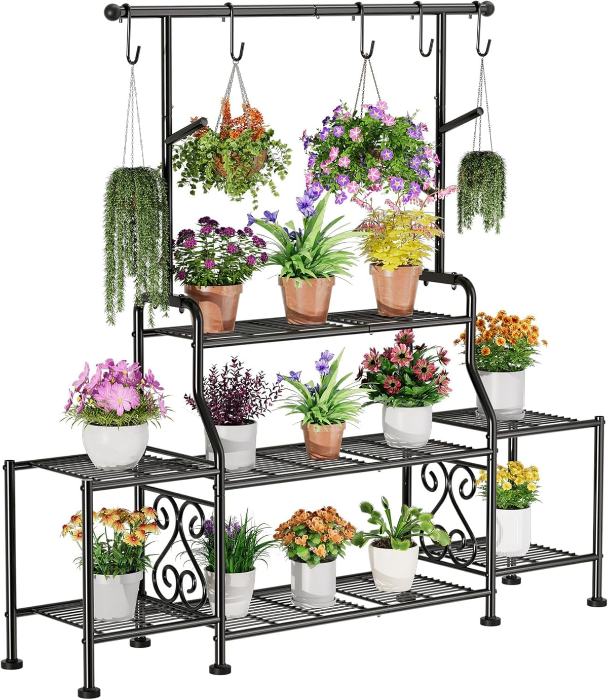 GIOTORENT 3-Tier Tall Metal Plant Stand Indoor Outdoor - Heavy Duty Plant Shelf for Garden, Patio