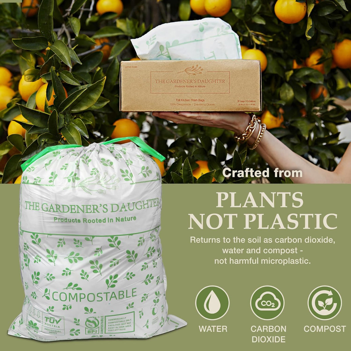13 Gallon Compostable Trash Bags – Extra Strong, Drawstring Kitchen Bags (30 Count, White) |