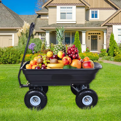 AAIN Heavy Duty Garden Cart with 10" Pneumatic Plastic Tires, 600LB Capacity, 180° Rotating Handle