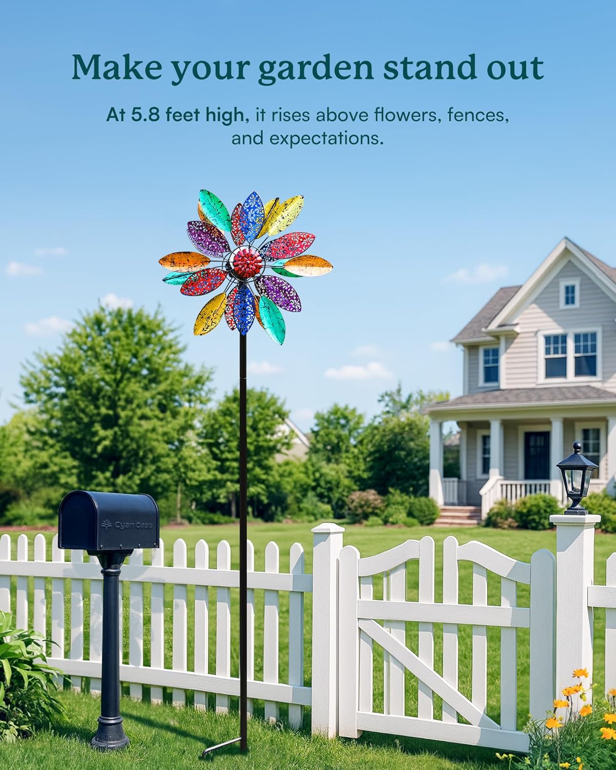 Solar Garden Wind Spinners with Light, Metal Yard Wind Spinners with Stake for Outdoor Lawn Decor