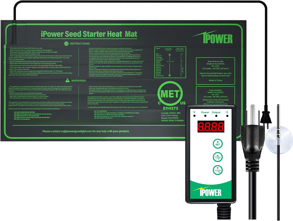 iPower 10" x 20.75" Waterproof Durable Seedling Heat Mat with Controller Warm Hydroponic Plant for