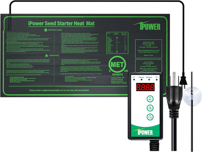 iPower 10" x 20.75" Waterproof Durable Seedling Heat Mat with Controller Warm Hydroponic Plant for