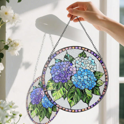 8-Inch Stained Glass Ornament, Stained Glass Window Hanging, Window Hanging Decor Suncatcher, Blue