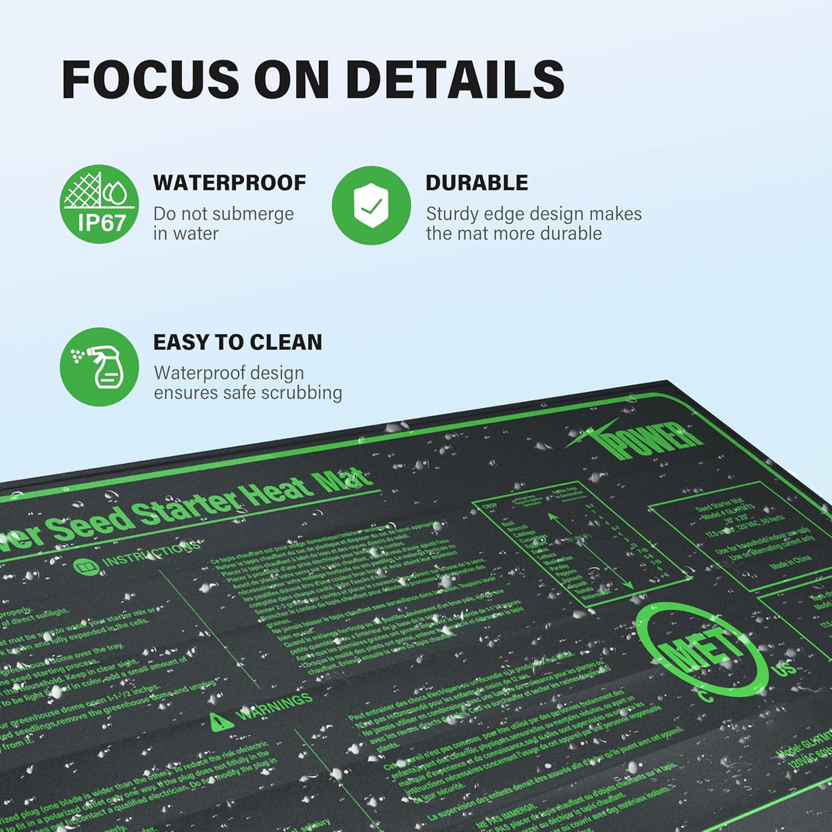 iPower Durable Waterproof Seedling Heat Mat Warm Hydroponic Pad for Efficient Seed Starting