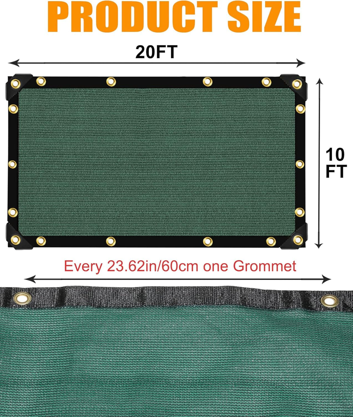 E.share 90% Heavy Duty Shade Cloth for Garden, 20 Ft X 10 Ft Sun Shades Outdoor Patio with Grommets