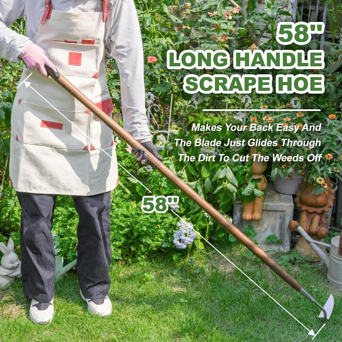 Haliaeetus Sickle Hoe, 58'' Long Handle Japanese Hand Hoe for Standing to Remove Weed, Stainless