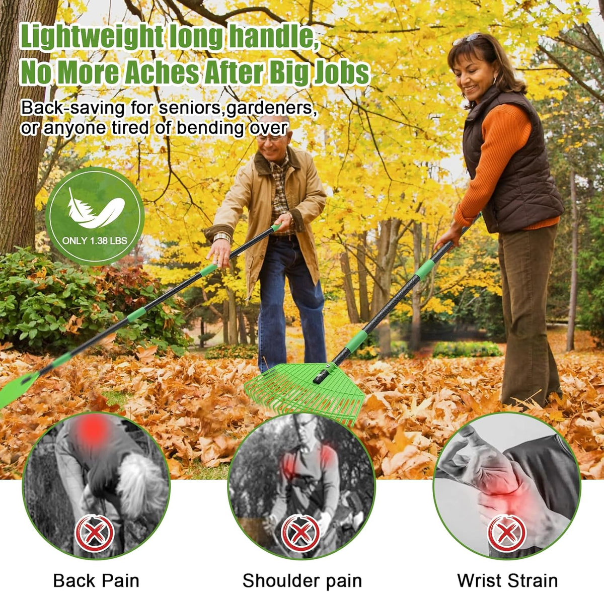 Plastic Rake for Leaves - Upgraded Anti-Break Nylon Head,75" Adjustable Leaf Rake,Gentle on